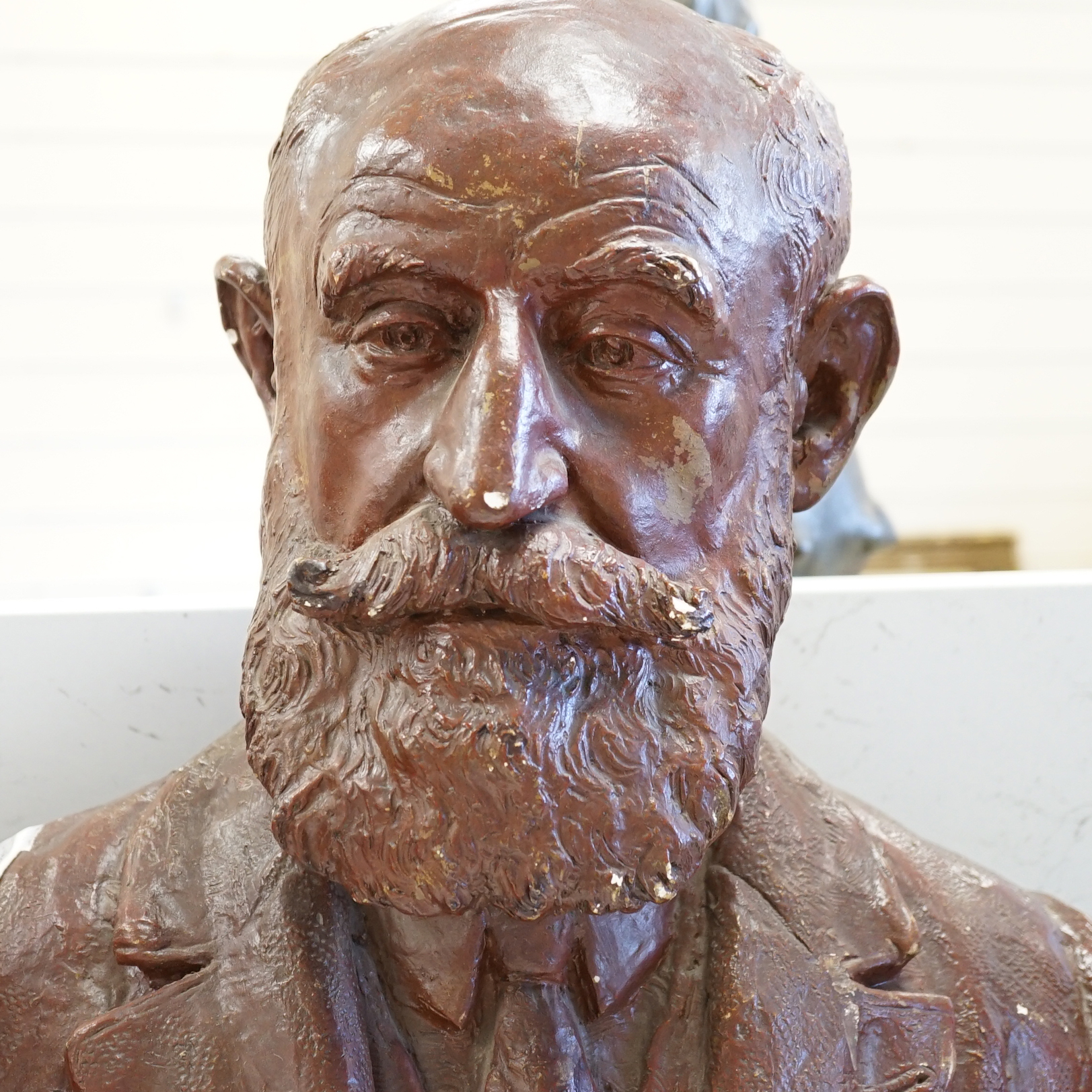 'Lavaysse' - A painted plaster bust of a gentleman, 56cm high